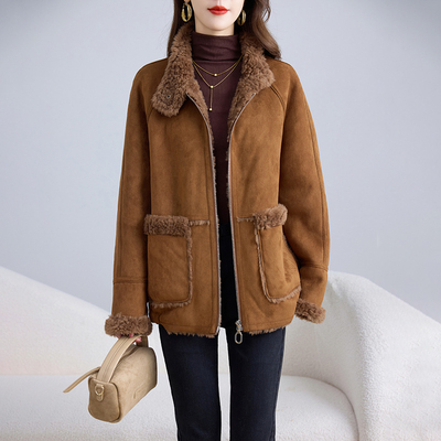 羊羔毛皮毛一体大衣女颗粒绒皮草