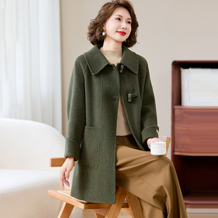 卡若维娅2025秋冬中长款双面羊毛大衣女黑色高级感零羊绒呢子外套