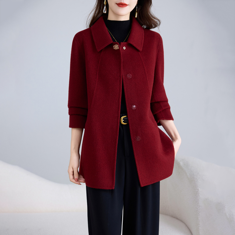 秋冬双面呢羊毛大衣妈妈呢子外套