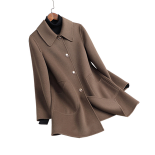 卡若维娅高级感100%羊毛双面呢子大衣女秋冬装新款修身零羊绒外套