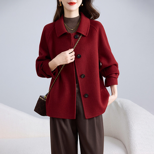 卡若维娅新款双面绒大衣女短款羊毛呢小个子减龄修身秋冬妈妈外套