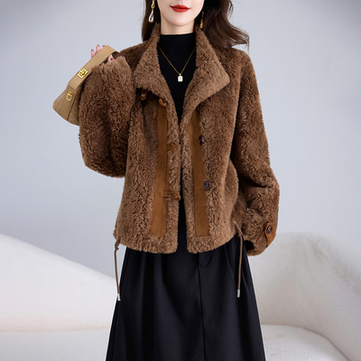 海宁颗粒绒皮草外套女羊羔毛大衣
