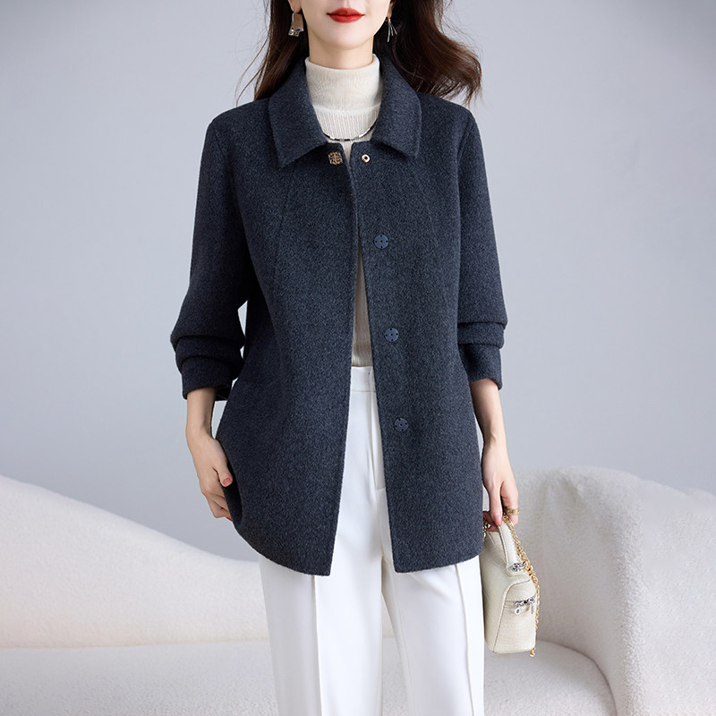 卡若维娅2025秋冬新款双面羊毛大衣女中年妈妈零羊绒红色呢子外套