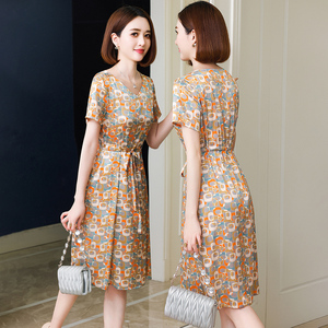 卡若维娅真丝桑蚕丝连衣裙女气质大牌修身裙时尚印花桑蚕丝裙子夏