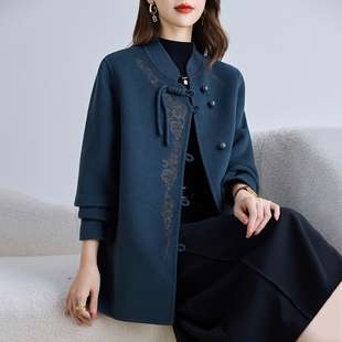 卡若维娅双面呢羊毛大衣女2025秋冬新中式国风短款零羊绒毛呢外套