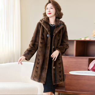 卡若维娅金貂绒外套女大衣2025冬季高级感中长款仿水貂妈妈装皮草