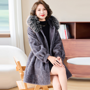 卡若维娅貂绒外套女2025冬季中长款小个子毛毛大衣仿水貂奢华皮草