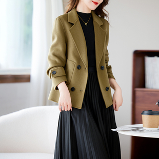 卡若维娅羊毛双面呢大衣女短款小个子2025秋冬季零羊绒气质小西装
