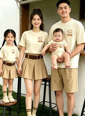婴儿亲子装一家三口四口小月龄满月百天拍照全家福夏加肥加大T恤