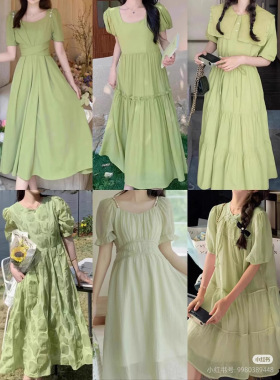十三行女装夏季新款森系绿色田园裙子连衣裙女夏淑女服装杂款
