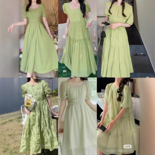 杂款 十三行女装 森系绿色田园裙子连衣裙女夏淑女服装 新款 夏季