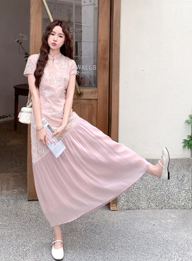 送吊坠！重工镂空蝴蝶刺绣不规则拼接网纱连衣裙 X003 P155K208