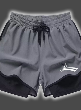 沃兰高弹力运动短裤大码速干健身裤带内衬假两件防走光田径3分裤