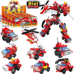 乐2025高积木拼装玩具儿童云梯消防车汽车拼图男孩模型机甲机器人