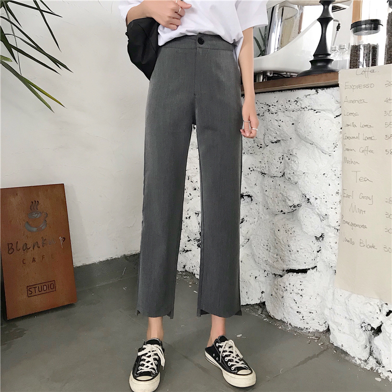 Real shot and real price Korean version showing thin and vertical feeling straight tube high waist casual quarter suit pants fashion