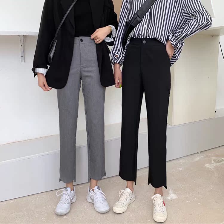 Real price! Early spring 2021 new high waist drop irregular straight Capris suit pants