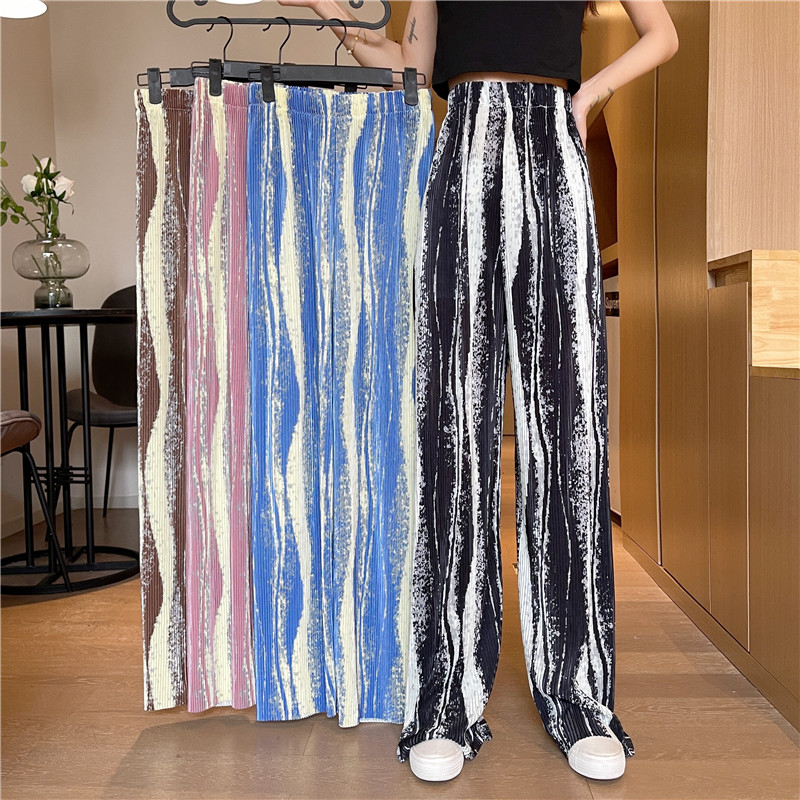 Han Fengxian's thin high waisted, ink splashed and deep fried Street wide leg casual pants