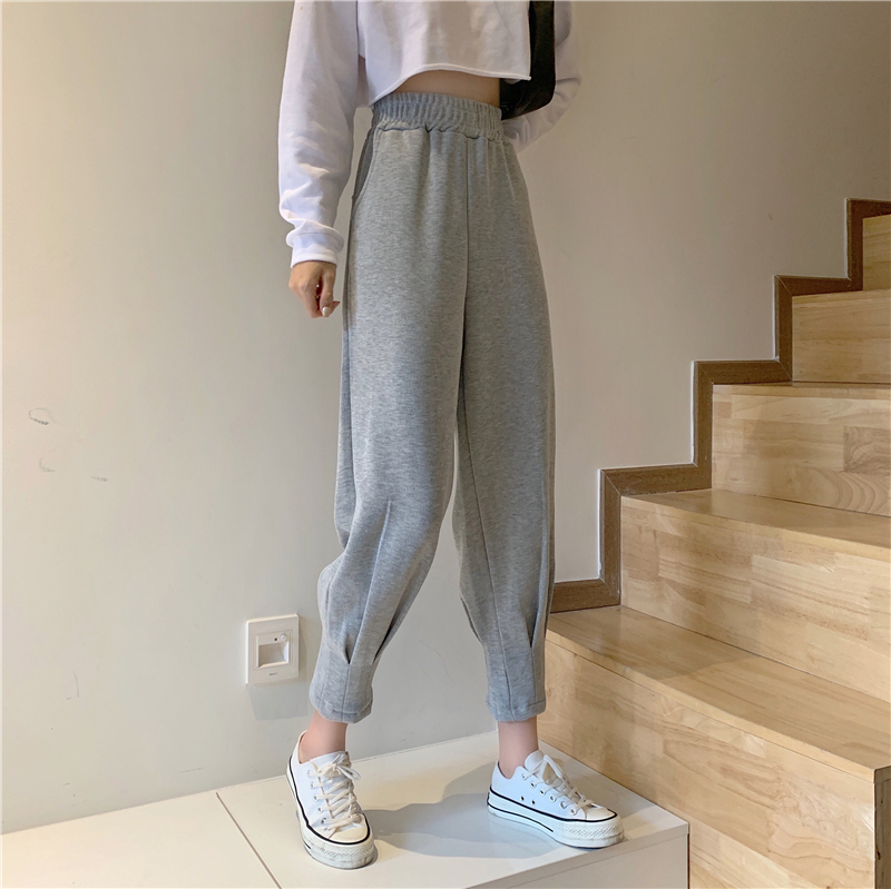 Real price grey sports pants loose legged high waist student versatile net Red Guard pants Harun pants fashion