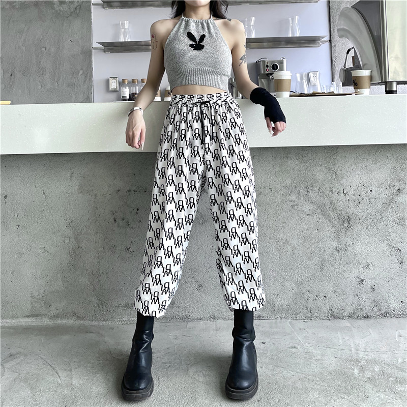 Real shot real price fried Street Flower pants women's fashion high street Harajuku style loose Leggings women's sports pants