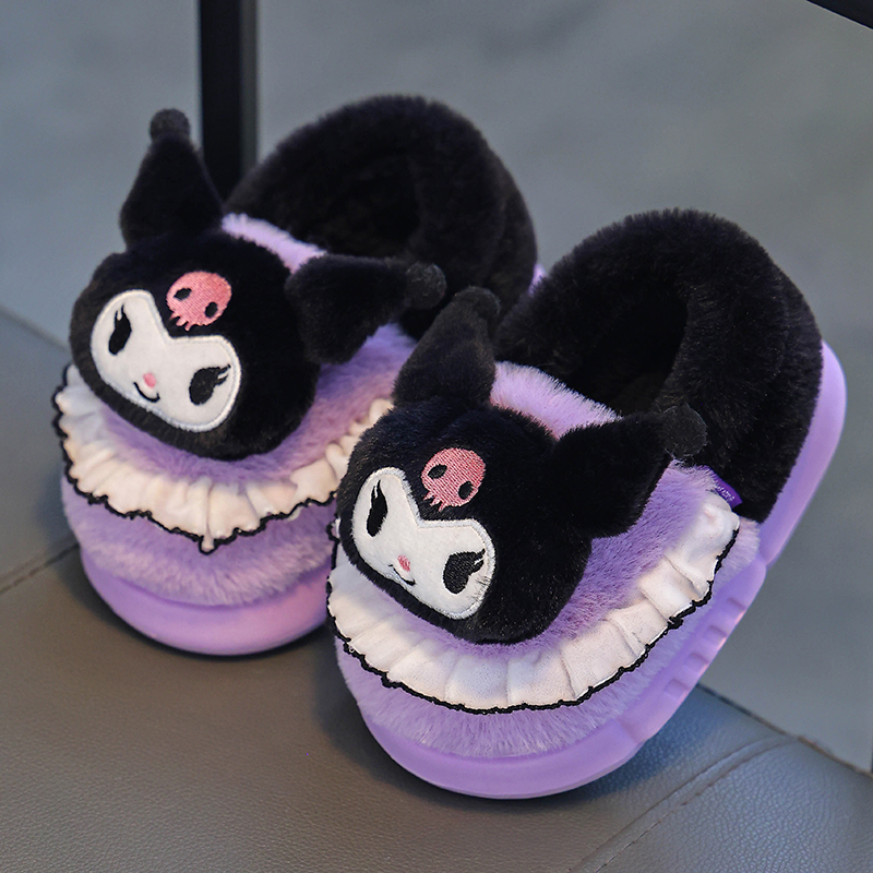 三丽鸥冬季儿童包跟棉鞋男女童库洛米保暖加绒毛毛防滑中小童棉拖