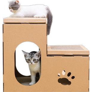 猫窝猫抓板一体别墅双层阶梯猫屋耐磨瓦楞纸猫房子猫窝纸箱猫用品