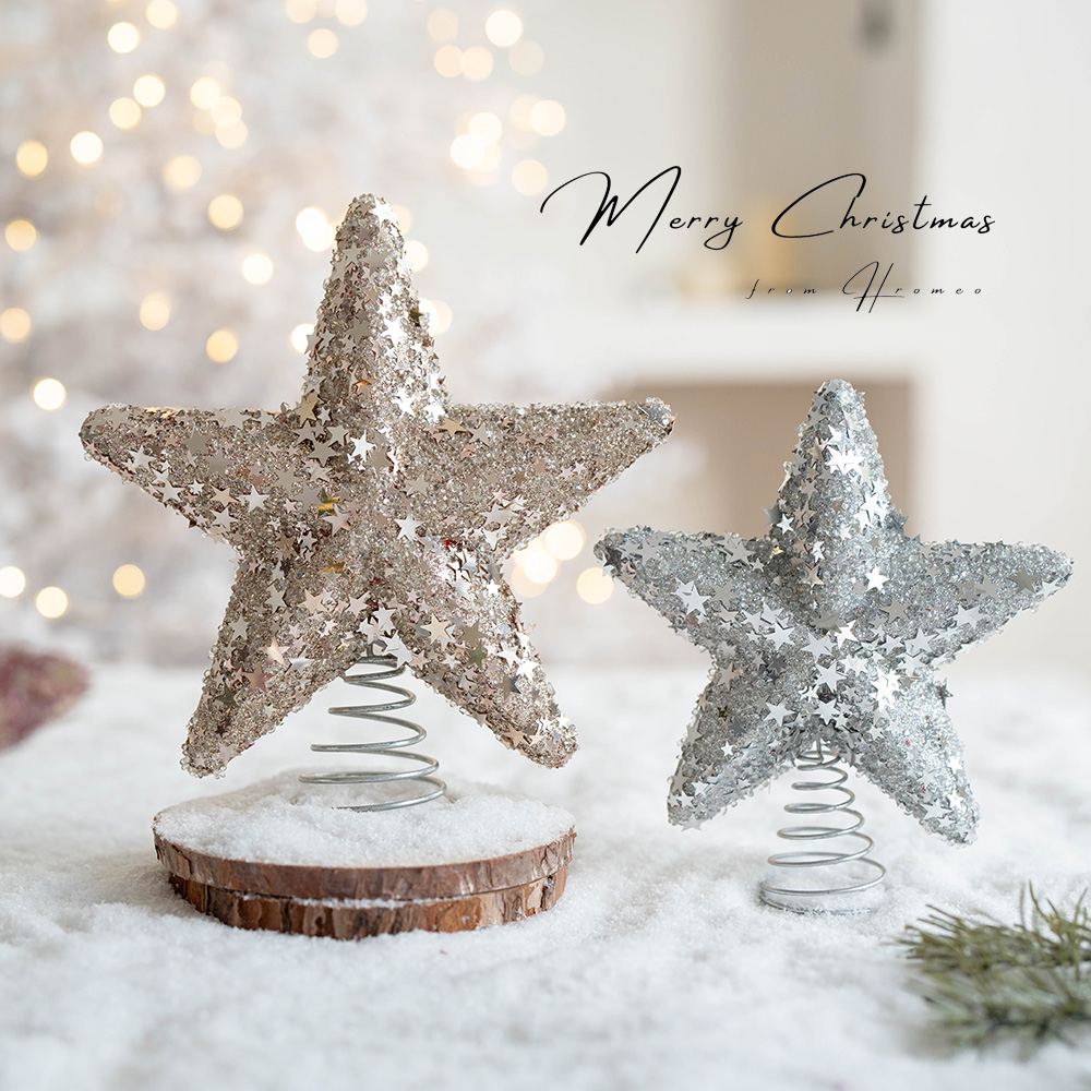 Hromeo泡沫亮片五角星树顶星装饰