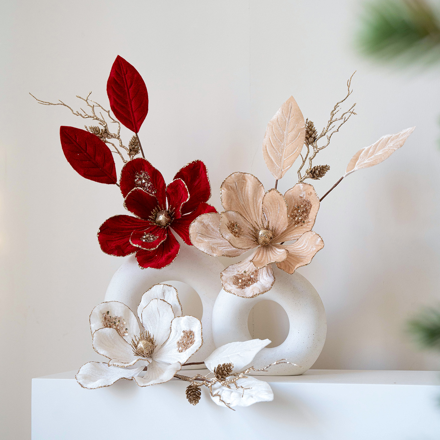 Hromeo蝴蝶兰仿真玉兰花插枝摆件