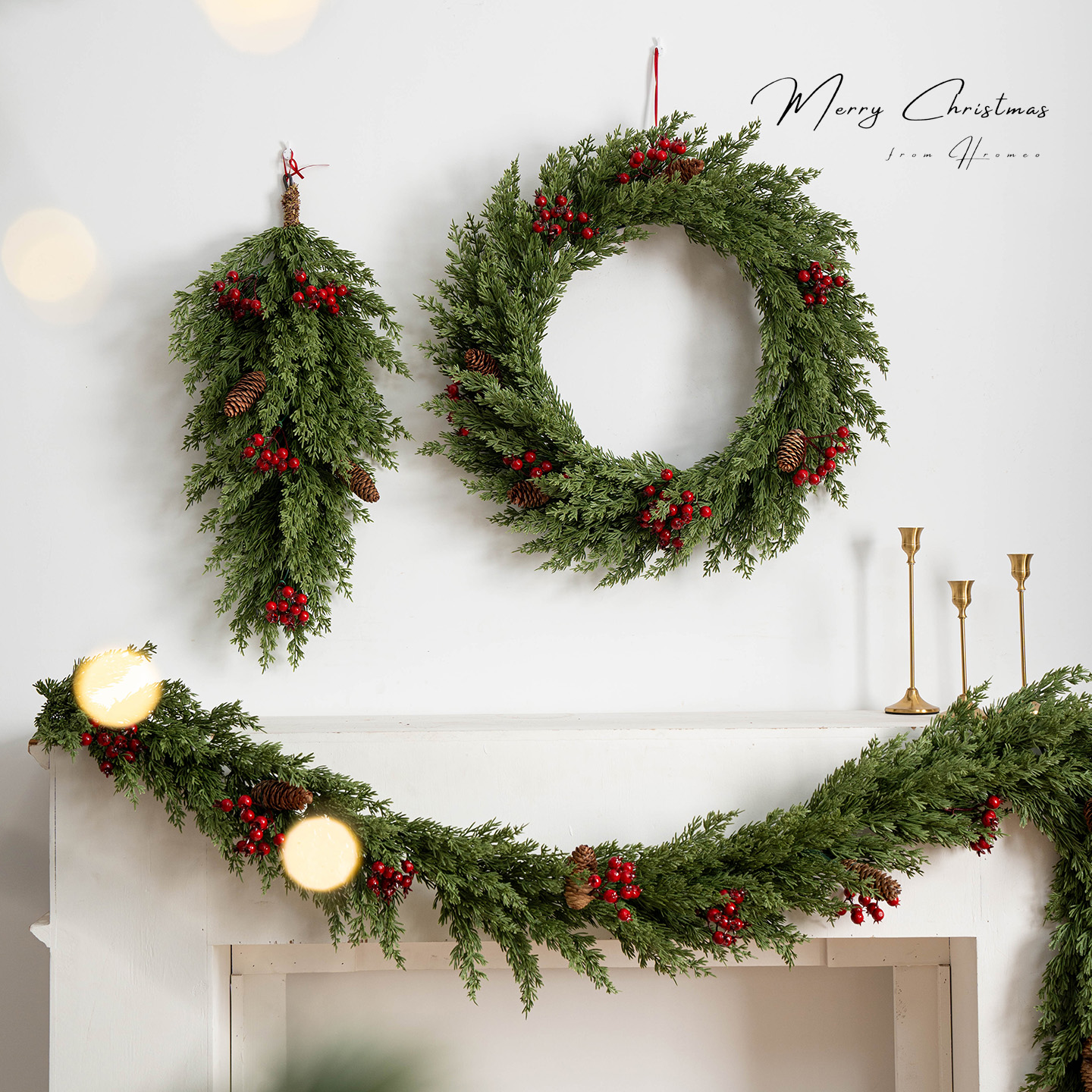 Hromeo 圣诞节装饰高档PE花环藤条节日氛围布置墙面桌面节日挂件