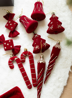 Hromeo 圣诞节装饰品圣诞红色植绒装饰挂件圣诞球圣诞树红色装饰