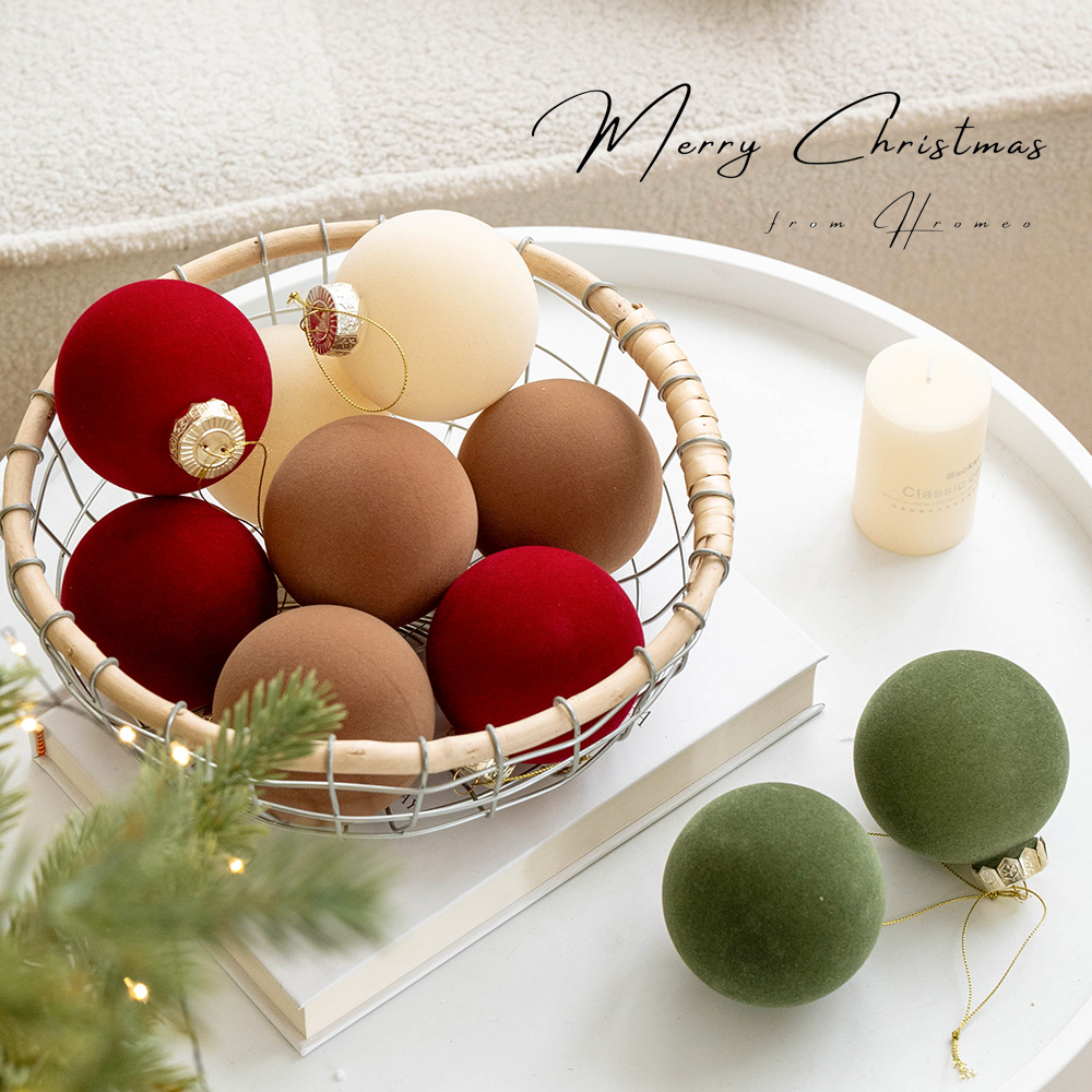 Hromeo8cm植绒圣诞球挂件