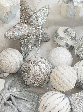 圣诞树挂件圣诞节装饰品圣诞球韩国ins北欧挂饰银色白色香槟挂件