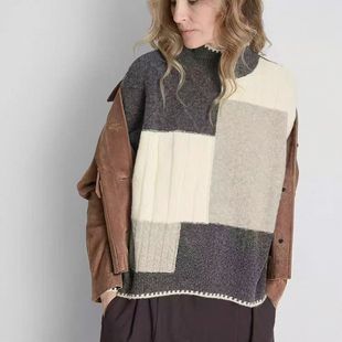 松弛感撞色半高领宽松休闲长袖 针织毛衣 2512 思琪女装