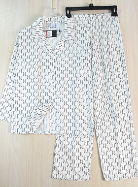 思琪女装261/19  美系K尔丝滑凉感印花长袖上衣松紧裤家居服套装