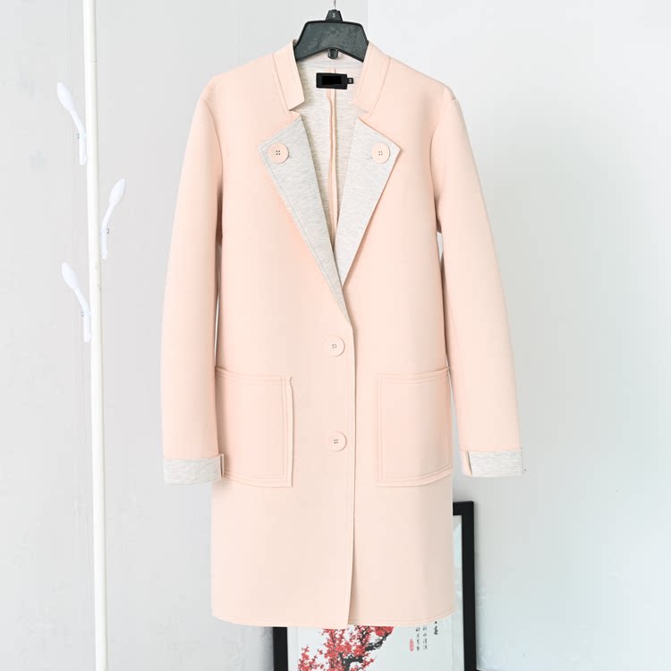 B3-2思琪女装 春款太空棉面料直筒版翻领中长款大口袋风衣外套