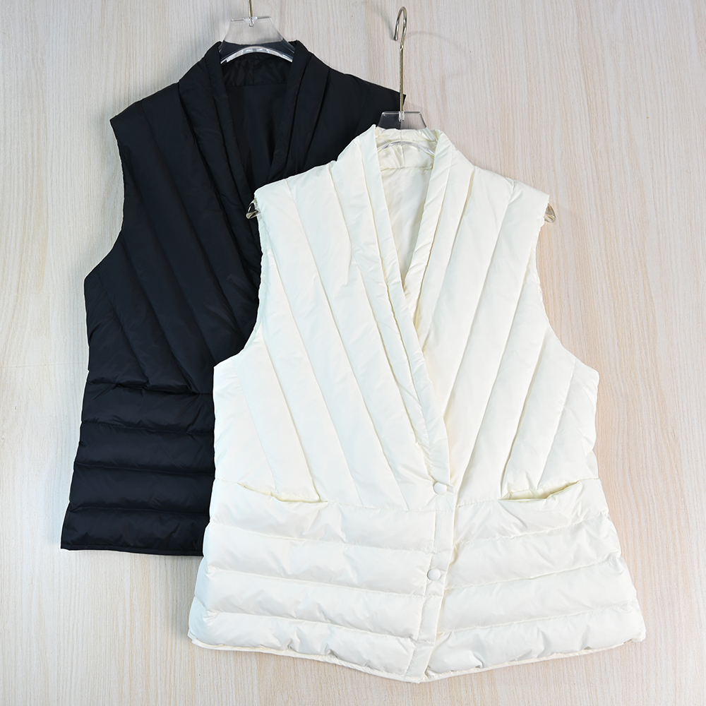 90鸭绒叠襟V领修身保暖羽绒马夹