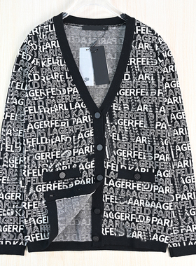 思琪女装2512/4  美系K尔满字母撞色V领系扣休闲长袖针织开衫