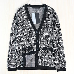 针织开衫 思琪女装 美系K尔满字母撞色V领系扣休闲长袖 2512