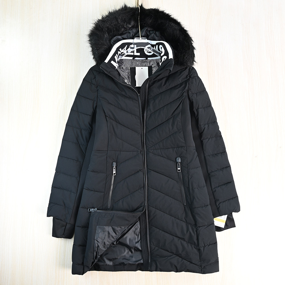 厚实保暖拼接毛领修身中长款棉服