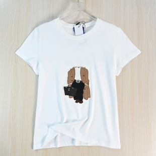 休闲短袖 思琪女装 美国单贴布卡通熊棉质圆领修身 T恤 263