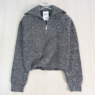 长袖 思琪女装 粗针混色半拉链翻领休闲短款 针织毛衣 259