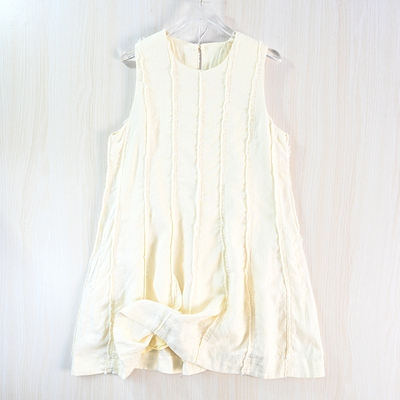 棉质毛边竖条圆领休闲无袖连衣裙