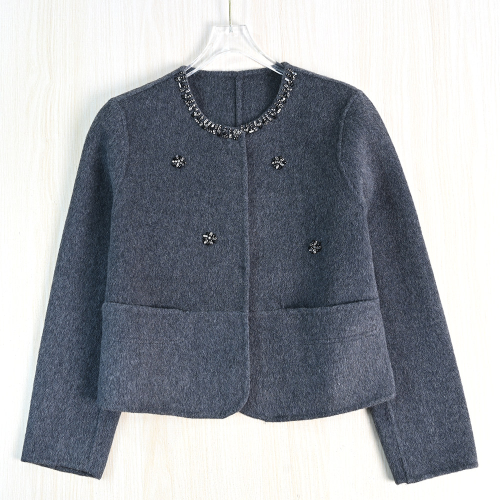 思琪女装 2512/18  气质双面呢手工钉钻圆领暗扣羊毛呢短外套,女装/女士精品,毛呢外套,淘宝优惠券,粉丝福利购,淘宝优惠卷