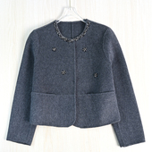 思琪女装 2512 气质双面呢手工钉钻圆领暗扣羊毛呢短外套