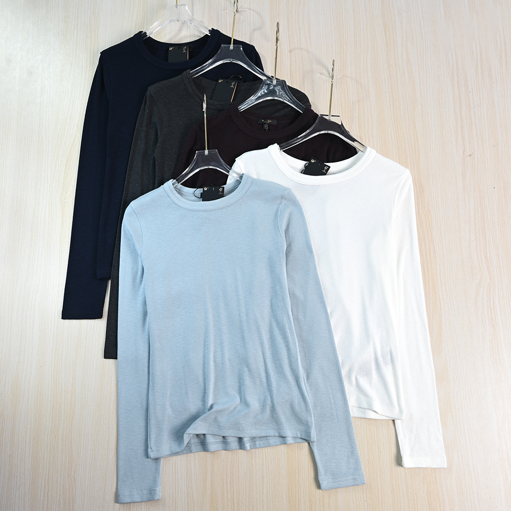 软弹棉混纺圆领修身打底长袖T恤