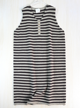 思琪女装2512/8 39欧优雅厚款条纹V领宽松休闲无袖针织连衣裙