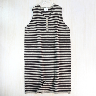 条纹V领宽松休闲无袖 思琪女装 39欧优雅厚款 针织连衣裙 2512