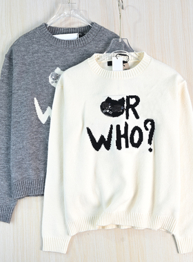 思琪女装2512/15  美系K尔羊毛混纺提花字母圆领休闲长袖毛衣