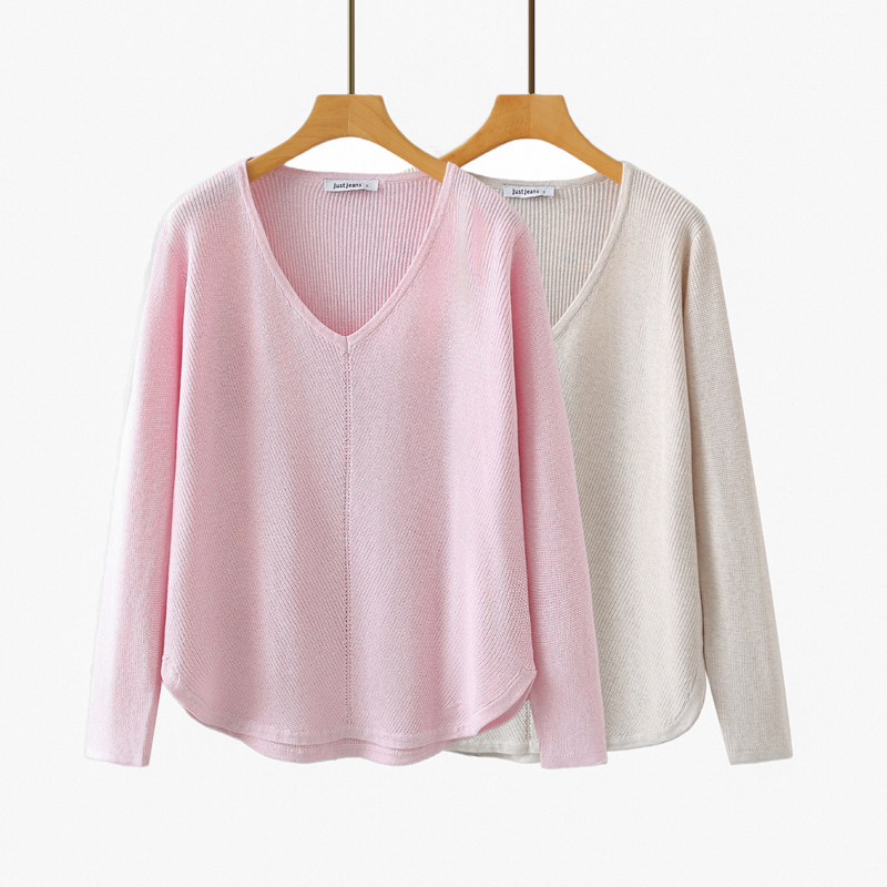 思琪女装2510/23V领长袖下摆开叉套头纯色针织衫有大码秋冬女装