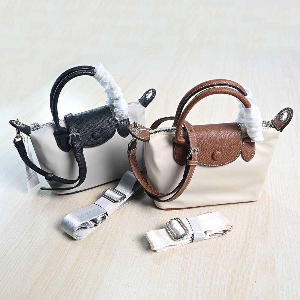 261/22简约百搭皮革尼龙拼接双带单肩斜跨手提包