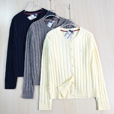 气质通勤绞花刺绣圆领针织开衫